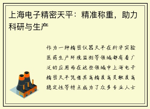 上海电子精密天平：精准称重，助力科研与生产